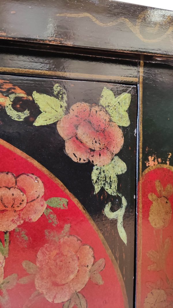 Rangement chinois 85 cm noir décoré de fleurs et son angle porte
