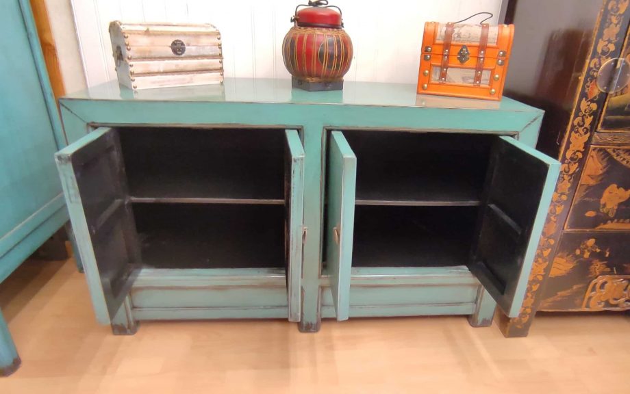 Buffet chinois 4 portes turquoise